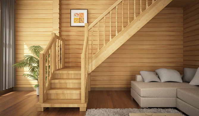 Деревянная лестница в коттедже
